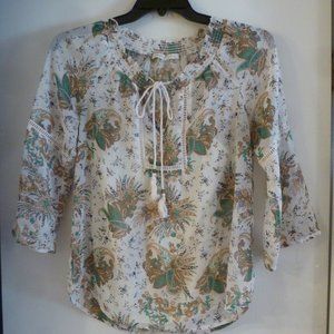 Daniel Rainn Sheer Floral Boho Tunic Raglan Sleeve / Bohemian Crochet Sz S